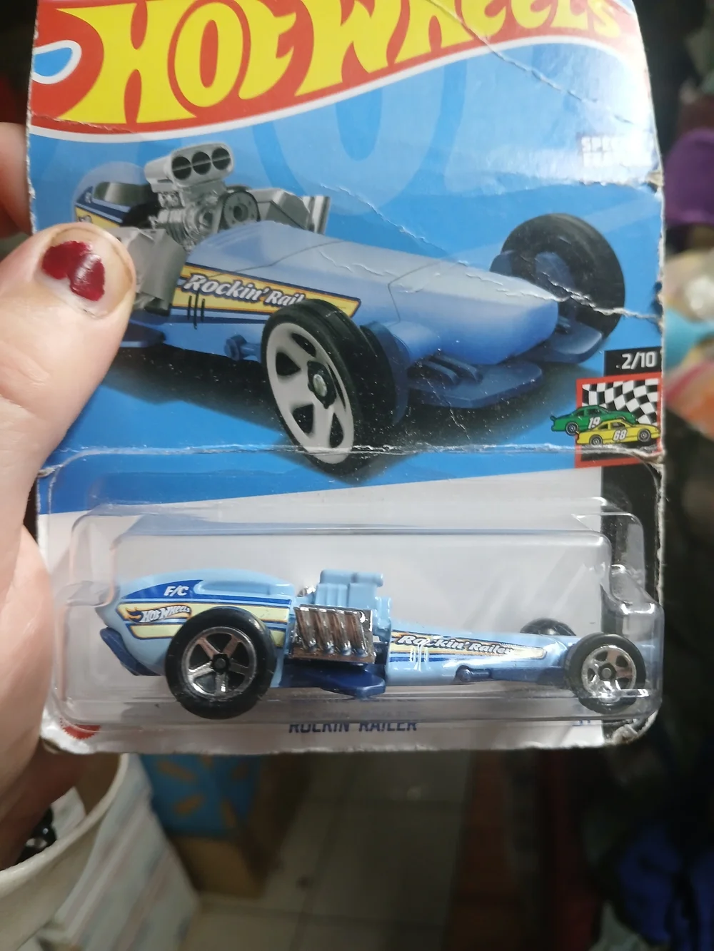 blue Hot Wheels Rockin' Railer is a 1:64 scale die-cast rail dragster from the 2